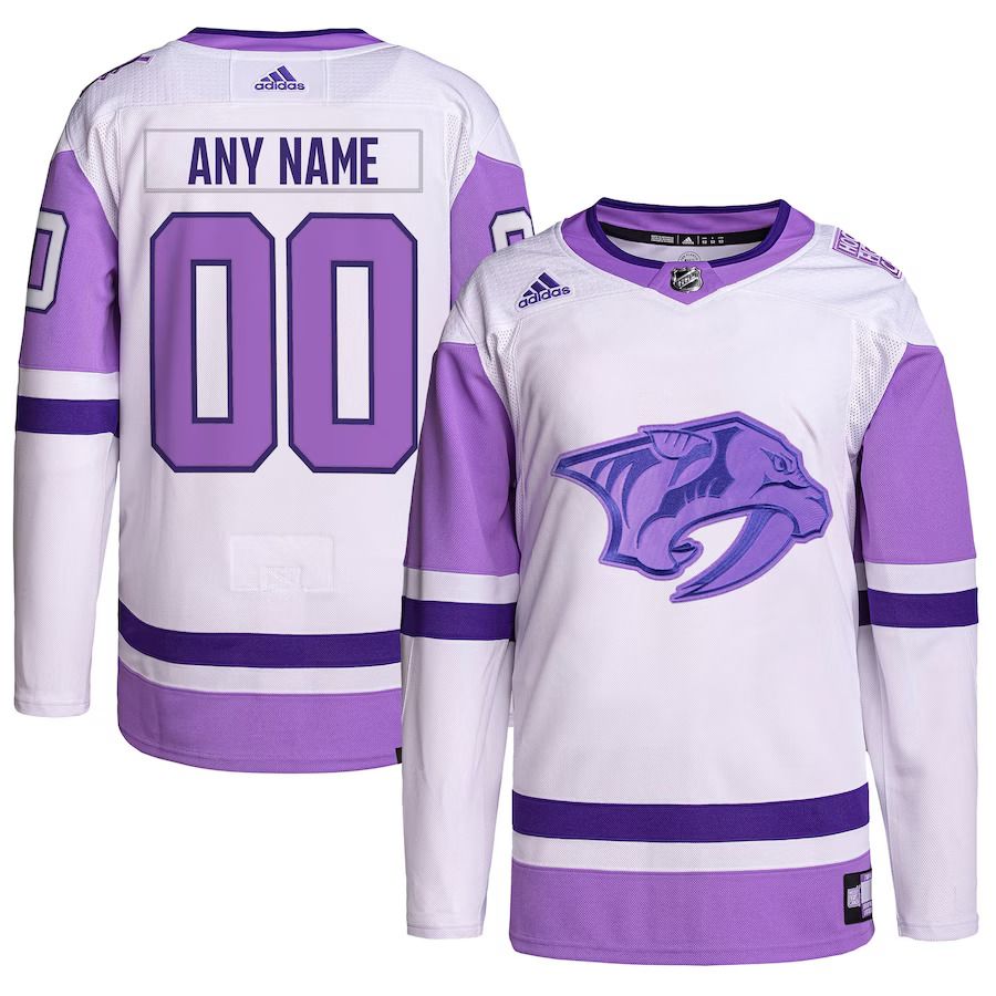 Men Nashville Predators adidas White Purple Hockey Fights Cancer Primegreen Authentic Custom NHL Jersey->customized nhl jersey->Custom Jersey